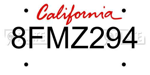 8FMZ294 California License Plate