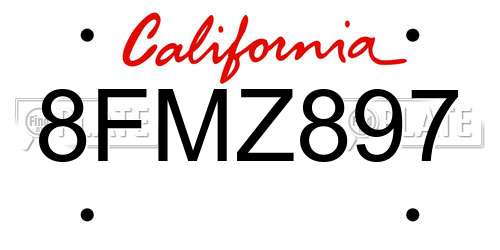 8FMZ897 California License Plate