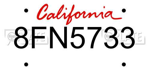 8FN5733 California License Plate