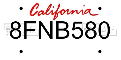 8FNB580 California License Plate