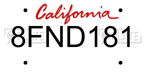 8FND181 California License Plate