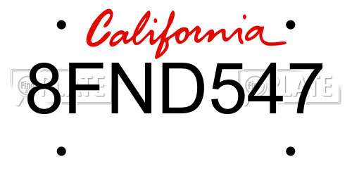 8FND547 California License Plate
