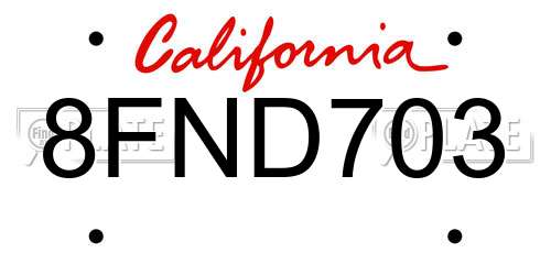 8FND703 California License Plate