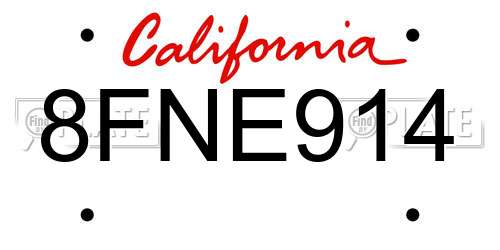 8FNE914 California License Plate