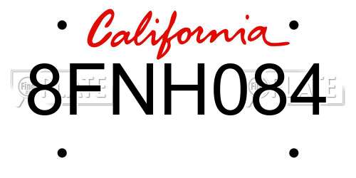 8FNH084 California License Plate