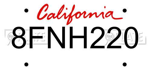 8FNH220 California License Plate