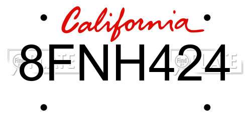8FNH424 California License Plate