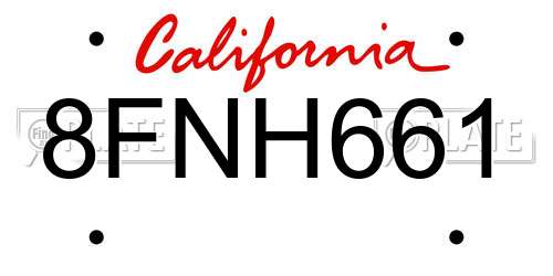 8FNH661 California License Plate