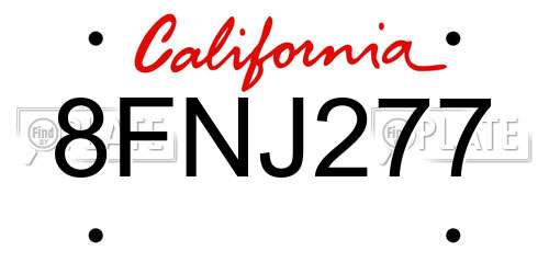 8FNJ277 California License Plate