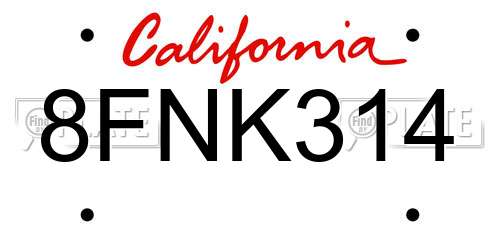 8FNK314 California License Plate