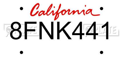 8FNK441 California License Plate