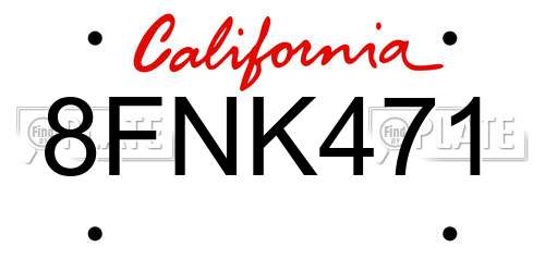 8FNK471 California License Plate