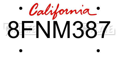 8FNM387 California License Plate