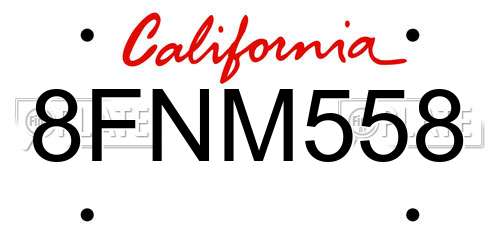 8FNM558 California License Plate