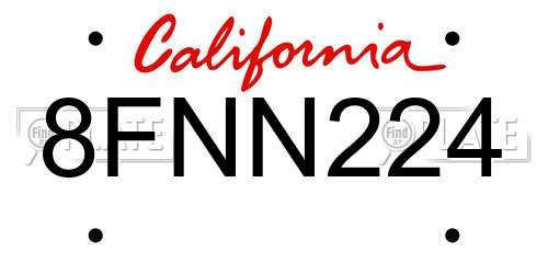 8FNN224 California License Plate