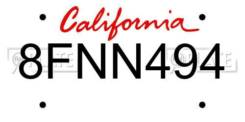 8FNN494 California License Plate