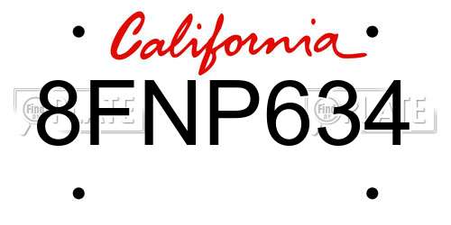 8FNP634 California License Plate