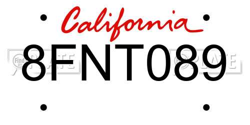 8FNT089 California License Plate
