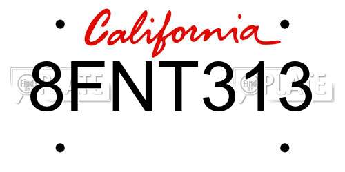 8FNT313 California License Plate