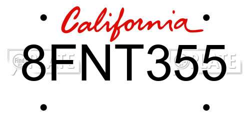 8FNT355 California License Plate