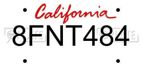 8FNT484 California License Plate