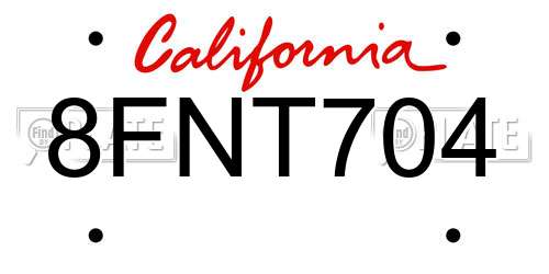 8FNT704 California License Plate