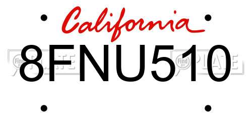 8FNU510 California License Plate