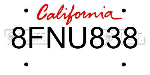 8FNU838 California License Plate