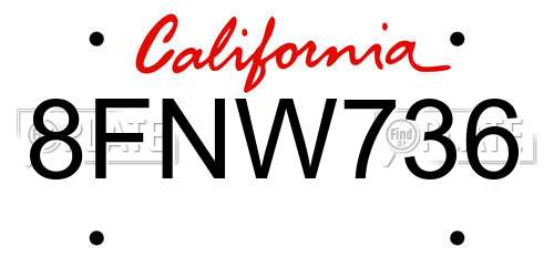 8FNW736 California License Plate