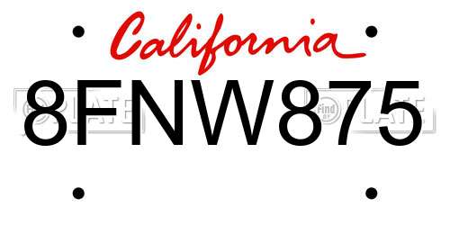 8FNW875 California License Plate