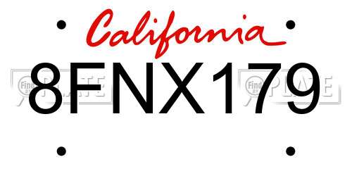 8FNX179 California License Plate