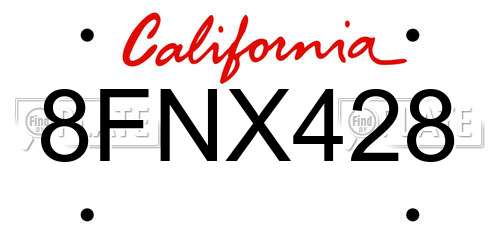 8FNX428 California License Plate