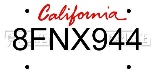 8FNX944 California License Plate