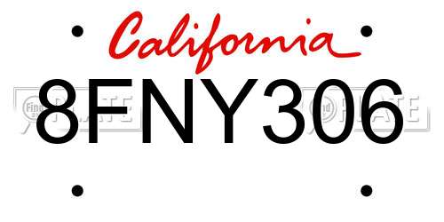 8FNY306 California License Plate