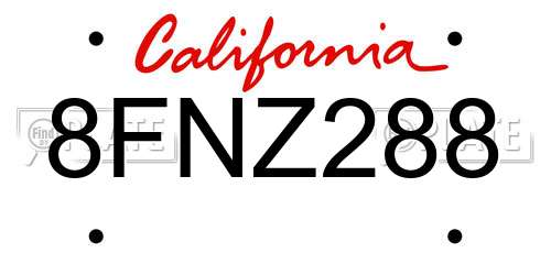 8FNZ288 California License Plate