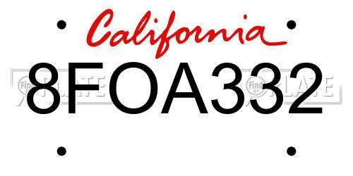 8FOA332 California License Plate