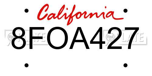 8FOA427 California License Plate