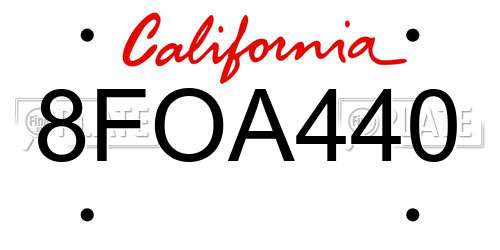 8FOA440 California License Plate