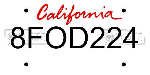 8FOD224 California License Plate