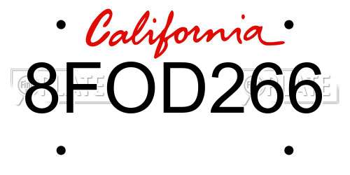 8FOD266 California License Plate