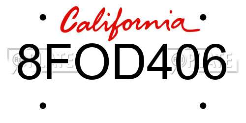 8FOD406 California License Plate