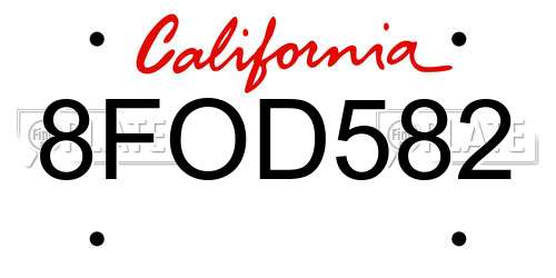 8FOD582 California License Plate