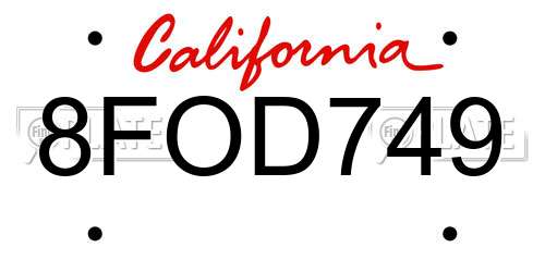 8FOD749 California License Plate