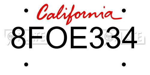 8FOE334 California License Plate