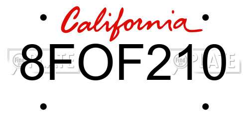 8FOF210 California License Plate