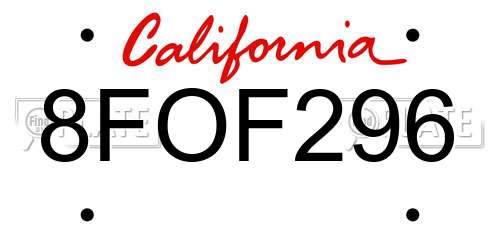 8FOF296 California License Plate