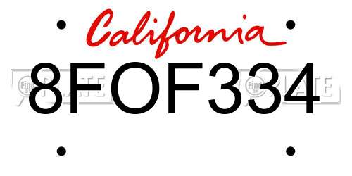 8FOF334 California License Plate