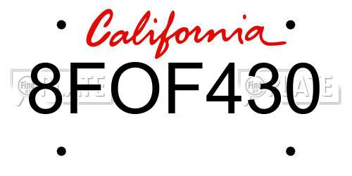 8FOF430 California License Plate