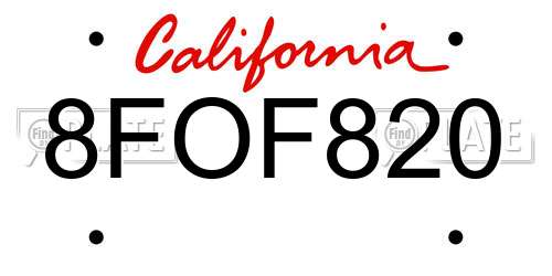 8FOF820 California License Plate