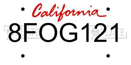 8FOG121 California License Plate